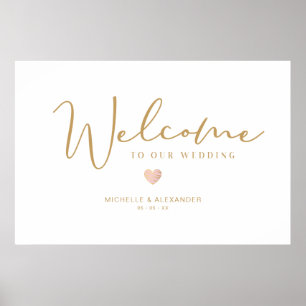 Poster Golden Whimsical Bienvenue invités Mariage Coeur r