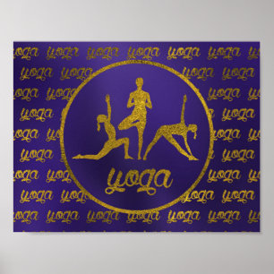 Poster Golden Yoga Asanas Symbols