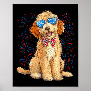 Poster Goldendoodle 14 Juillet Patriotique Doodle Doré D