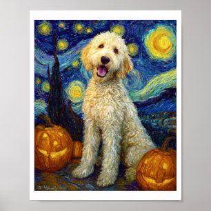 Poster Goldendoodle Chien Mignon Halloween Jack O Lantern