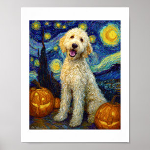 Poster Goldendoodle Chien Mignon Halloween Jack O Lantern