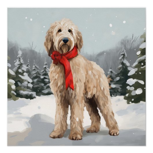 Poster Goldendoodle dans la neige Noël  (Devant)