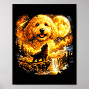 Poster Goldendoodle Hurle À La Lune Mystique Vintage