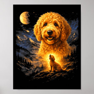 Poster Goldendoodle Hurle À La Lune Vintage 90s Drôle