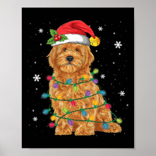 Poster Goldendoodle Noël Chapeau de Père Noël Lumières Fé