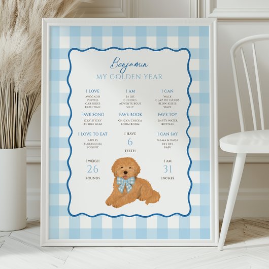Poster Goldendoodle Puppy Dog 1st Birthday Milestone 