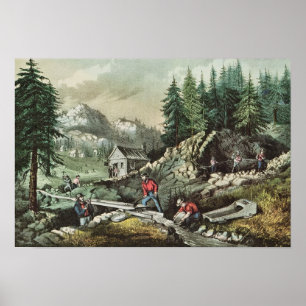 Poster Goldmining in California, 1871