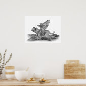 Poster Golem - Gargoyle schwarz-weiß design (Cuisine)