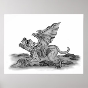 Poster Golem - Gargoyle schwarz-weiß design