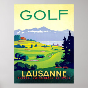 Poster Golf à Lausanne, Suisse, Voyage Vintage