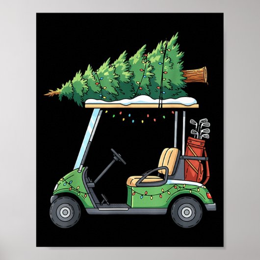 Poster Golf Cart Christmas Tree Lights Funny For Men Wome (Devant)