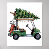 Poster Golf Cart Christmas Tree Lights Golfing Golfer Fun (Devant)
