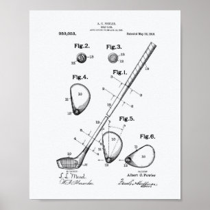 Poster Golf Club 1910 Patent Art - Livre blanc