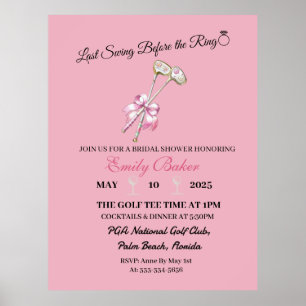 Poster Golf Coquette Rose "Dernier Swing Avant La Bague"