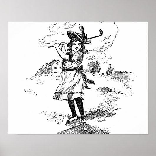 Poster Golf Girl Golfing Art Vintage (Devant)