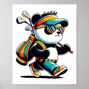 Poster Golf Nouveauté Panda Golfing Hommes Femmes Enfants