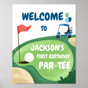 Poster Golf Par-Tee Trou en un garçon Anniversaire Bleu B