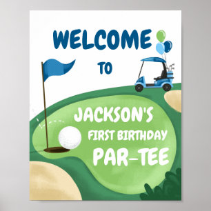 Poster Golf Par-Tee Trou en un garçon Anniversaire Bleu B