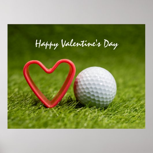 Poster Golf Saint Valentin avec balle de golf et coeur ro (Devant)