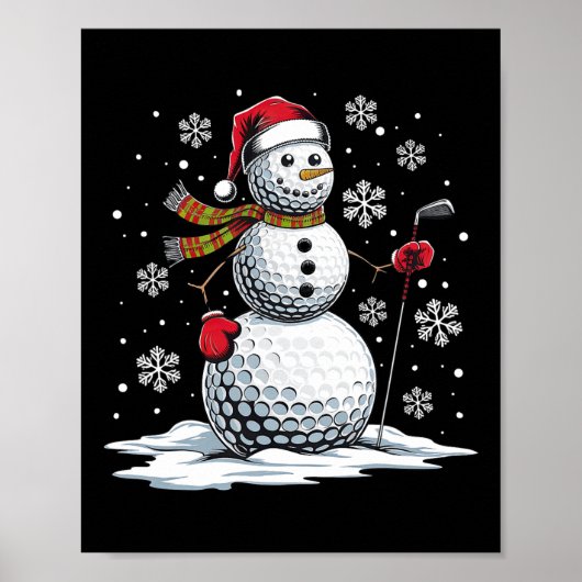 Poster Golf Snowman Golf Player Santa Hat Christmas Amusa (Devant)