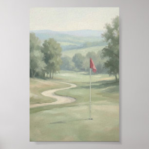 Poster Golf Vert Vintage avec Mur d'Art de Drapeau