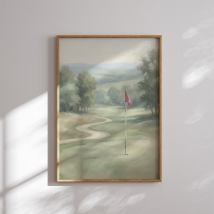 Poster Golf Vert Vintage avec Mur d'Art de Drapeau