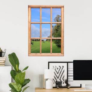 Poster Golf Vue depuis une fenêtre