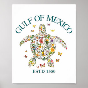 Poster Golfe Du Mexique Pas Amérique Amérique Florale Usa