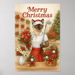 Poster Golfer Cat Femme thème de Noël pour amoureux des a