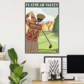 Poster Golfer Scene - Lac Flathead, Montana (Bureau à domicile)