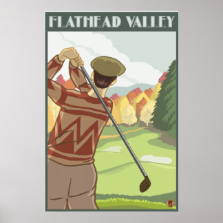 Poster Golfer Scene - Lac Flathead, Montana