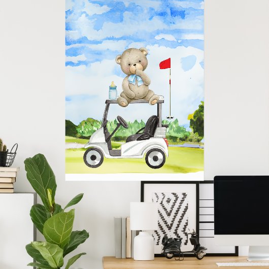 Poster Golfer Teddy Bear sur Golf Panier pour bébé GARY (Bureau à domicile)