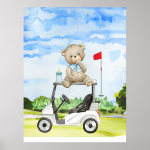 Poster Golfer Teddy Bear sur Golf Panier pour bébé GARY