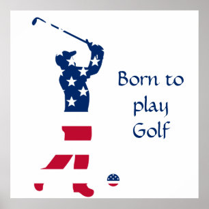Poster Golfeur de drapeau américain de golf des