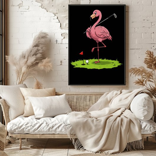 Poster Golfeur de Flamant rose sur le vert