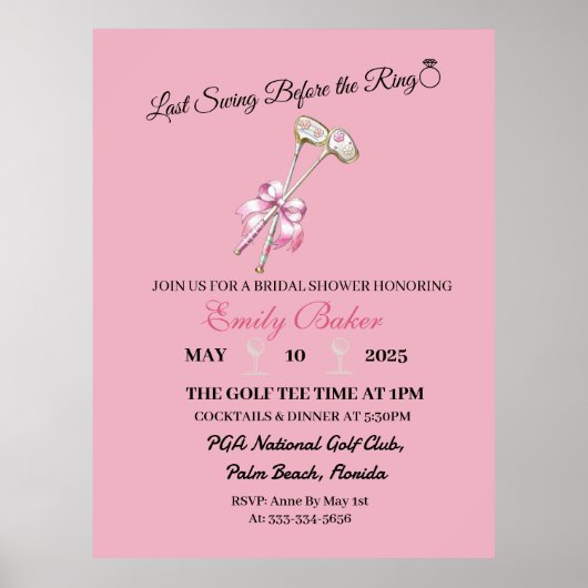 Poster Golfeuse Coquette Rose "Dernier Swing Avant La Bag (Devant)