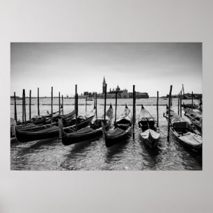 Poster Gondoles à Venise en noir et blanc