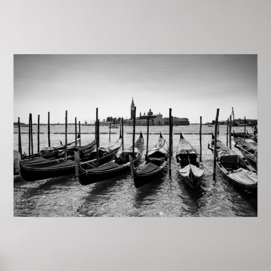Poster Gondoles à Venise en noir et blanc (Devant)