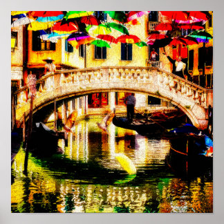 Poster Gondoles de Venise le long du parasol de la promen
