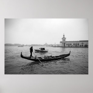 Poster Gondolier Venice Italie paysage noir et blanc
