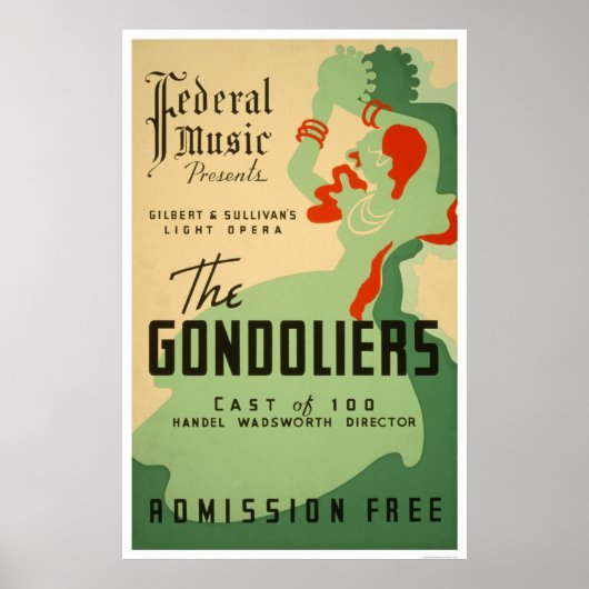 Poster Gondoliers Opera 1937 WPA (Devant)