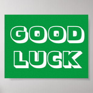 Poster Good Luck vert et blanc typographie moderne