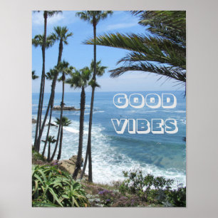 Poster Good Vibes Ocean Palm Trees Mur de sable