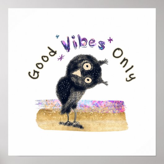 Poster Good Vibes Only with Curious Owl (Devant)