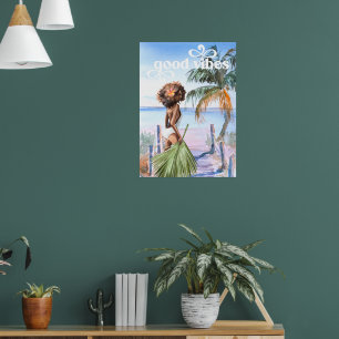 Poster Good Vibes   Watercolor Tendance Retro Summer Beac