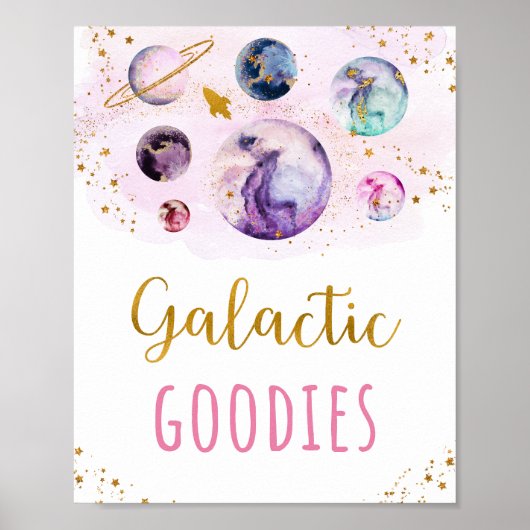 Poster Goodies Galactiques Espace Or Rose Anniversaire (Devant)