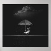 Poster Goofy Black and White Frog with Umbrella in Rain (Devant)