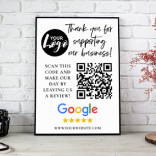 Poster Google Reviews Merci Logo Code QR