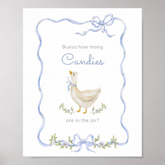 Poster Goose Combien de bonbons Blue Bow Baby shower jeu (Devant)