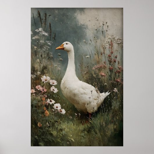 Poster Goose Flowers Print, Antique Spring Digital (Devant)
